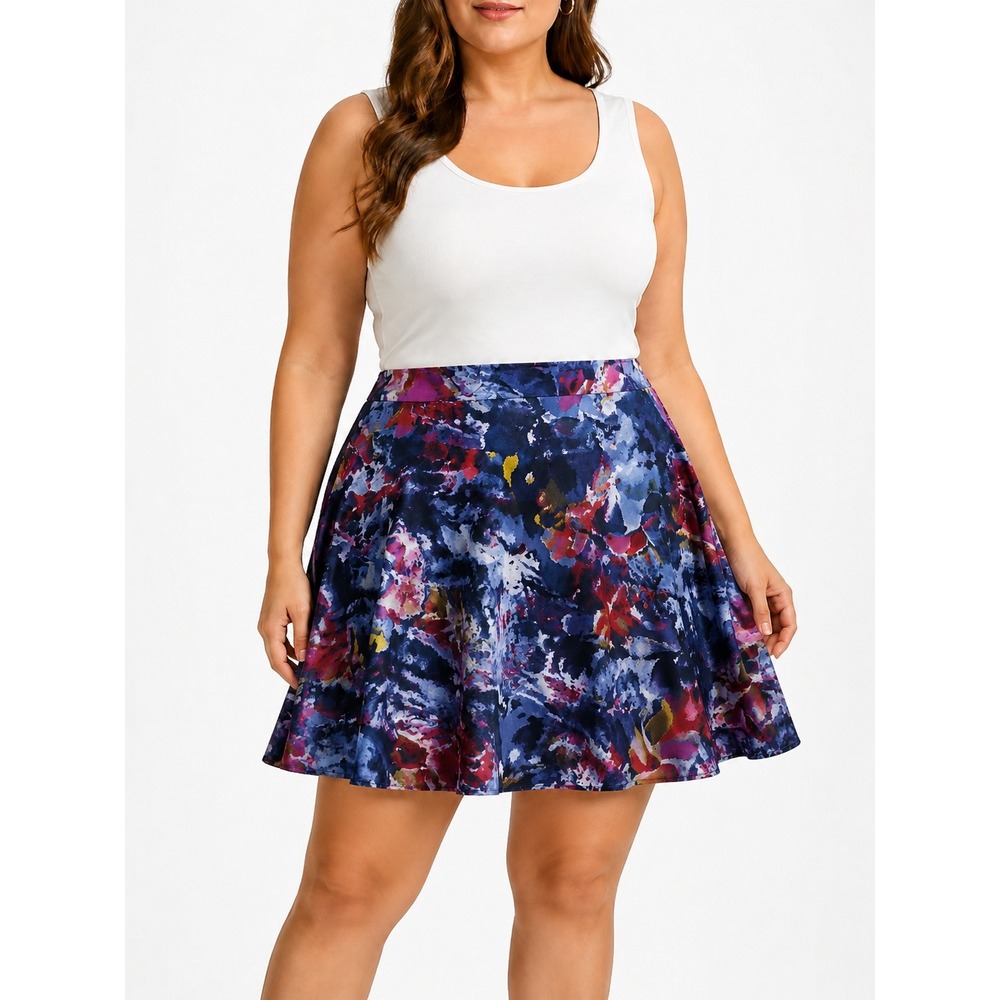 Lauren Ralph Lauren Women's Blue Abstract Floral Skirt Size 16 Flowy Knee Length